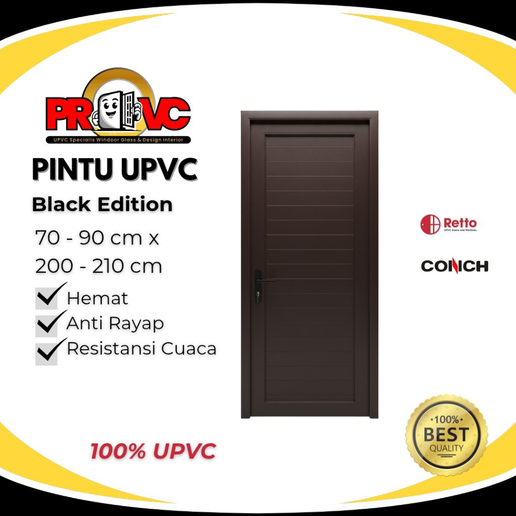 PINTU EKONOMIS UPVC Black Edition 70-90 cm x 200-210 cm Hemat Anti Rayap Resistansi Cuaca 100% UPVC 
