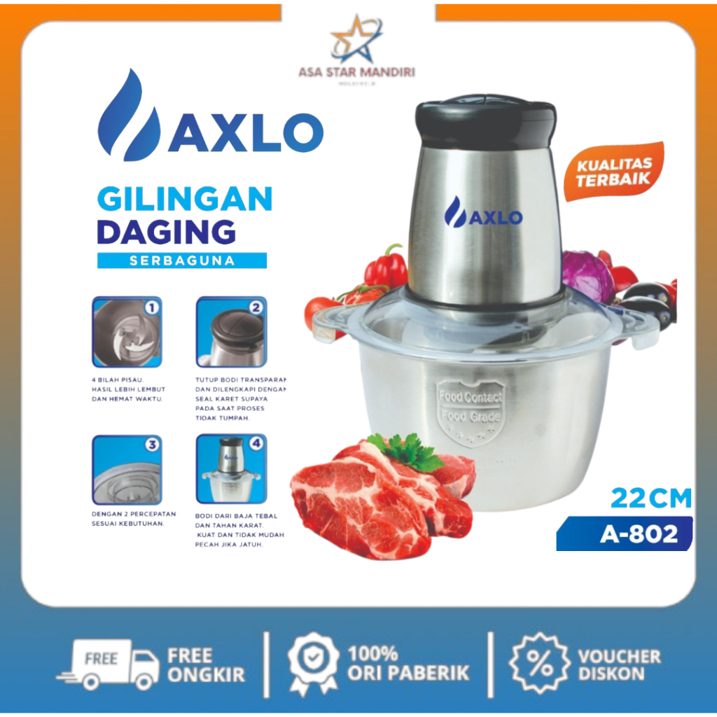 Chopper Stainless 2 liter/Gilingan Daging Serbaguna/ Blender Penggiling Daging