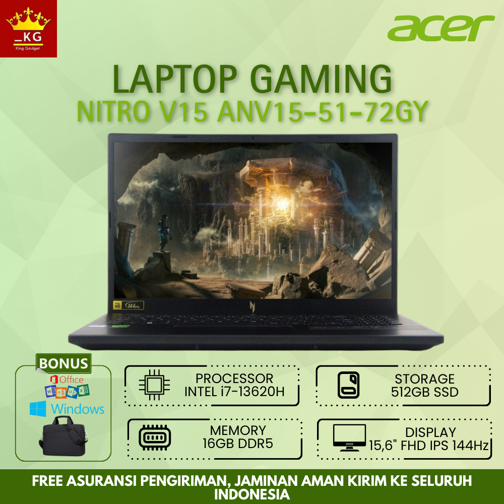 LAPTOP GAMING BARU ACER NITRO ANV15-72GY CORE i7-13620H RAM SSD 512GB 16GB VGA NVIDIA GEFORCE RTX