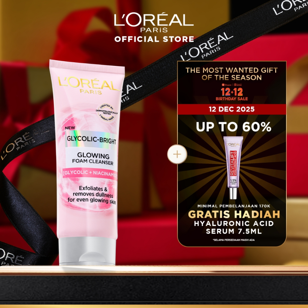 L'Oreal Paris Glycolic Bright Daily Cleanser Foam - 50/100ml Skin Facial Wash Loreal Glyco Acid AHA 