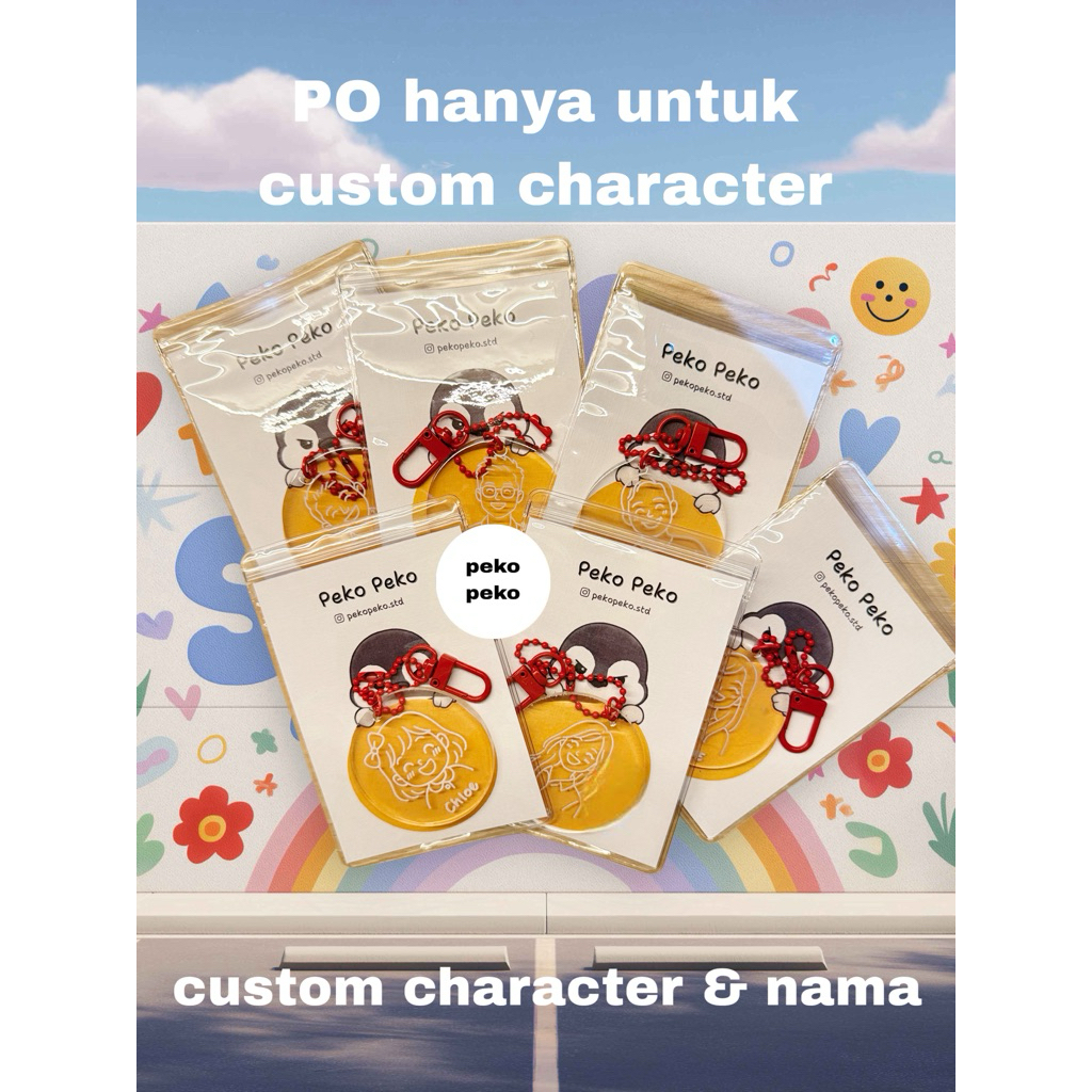 Peko peko keychain custom lineart | Gantungan kunci dan tas custom ilustrasi | Gantungan Kunci Skets