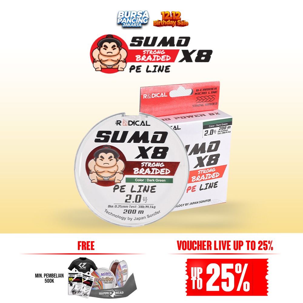 RADICAL Senar Pancing SUMO X8 200M DARK GREEN Tali Pancing PE