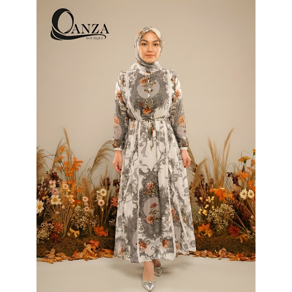 QANZA - HANIN LONG DRESS SET HIJAB | Gamis Busui & Wudhu Friendly Gaun Muslim Pesta Kondangan Mewah