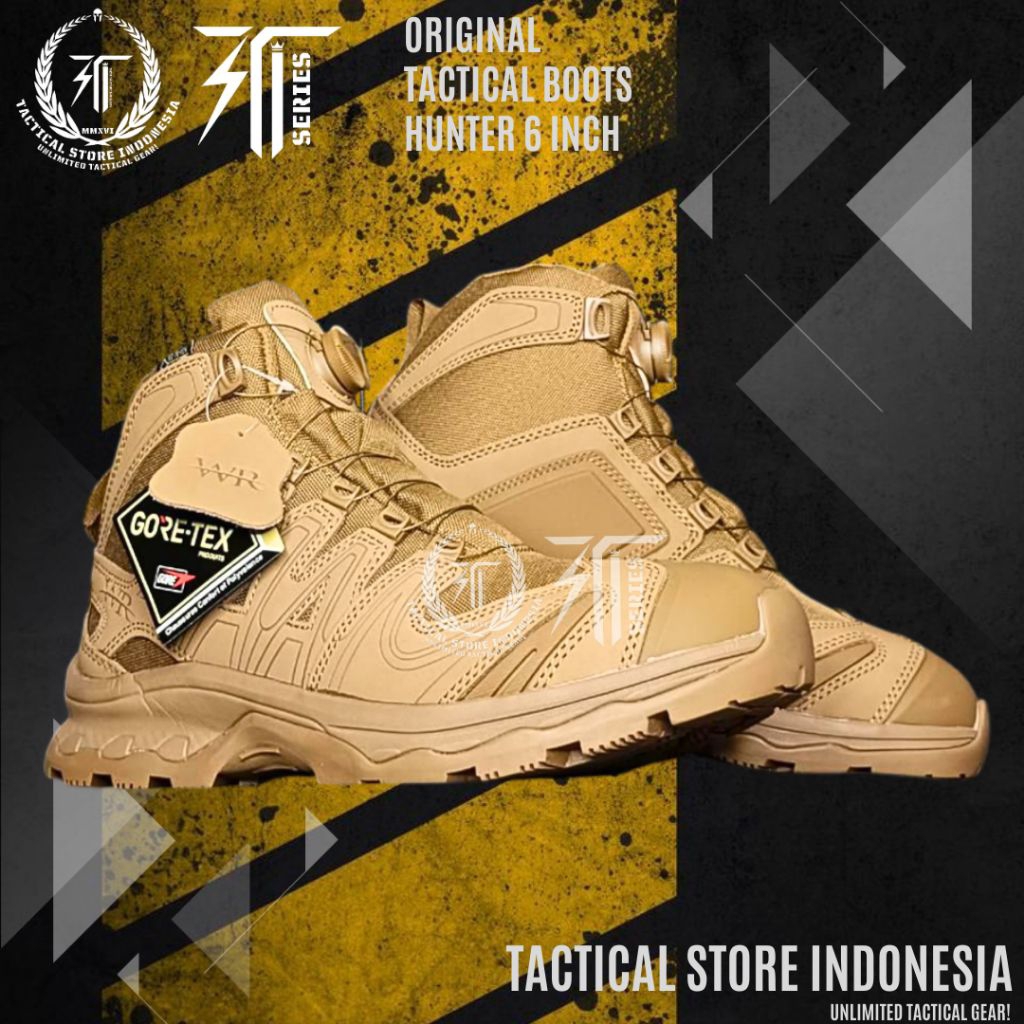TSI SERIES ® 100% ORIGINAL Sepatu PDL Tactical WR HUNTER 6 Inch Tali Putar CREAM GURUN - Sepatu PDL 