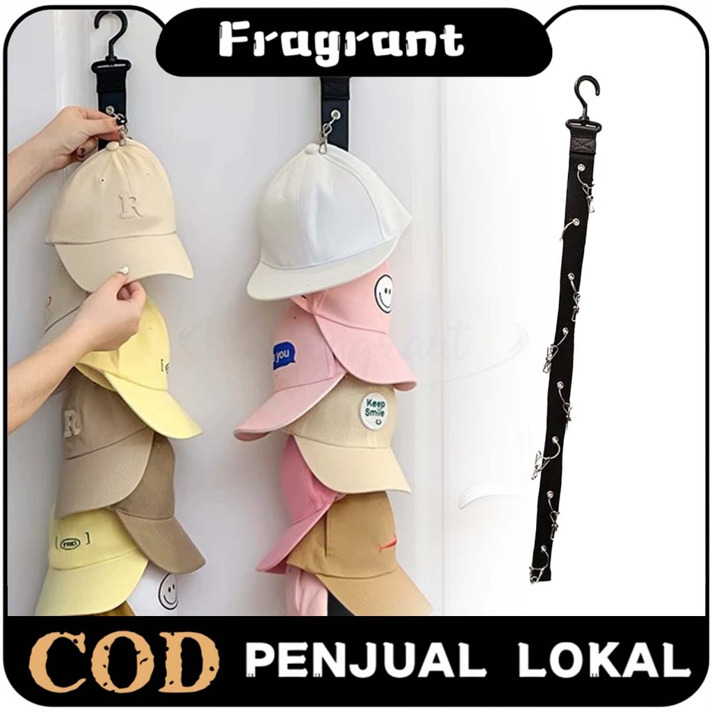 Rak Topi Hook 8 Kait Gantungan Topi Dinding untuk Display Cap dan Tas dengan Sistem Gantung di Belak