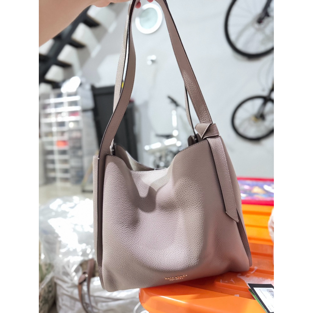 Kate Spade Knott Pebbled Leather Large Shoulder Bag Warm Taupe (EXCELLENT) Preloved
