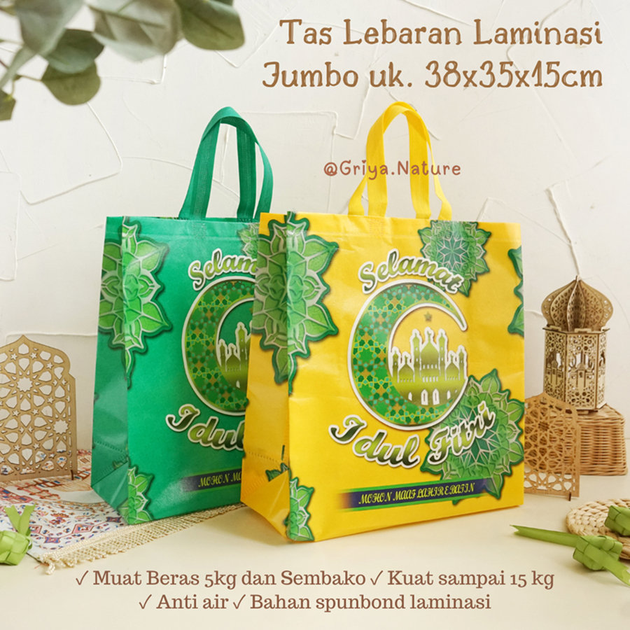 Tas Lebaran Super Jumbo 38x35x15cm Laminasi Tebal | Tas Parcel Idul Fitri | Tas Hampers Lebaran Besa