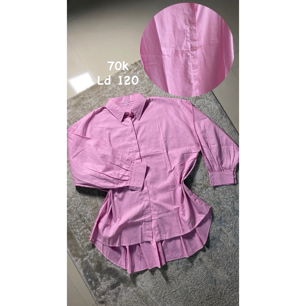kemeja katun oversize atasan wanita baby pink