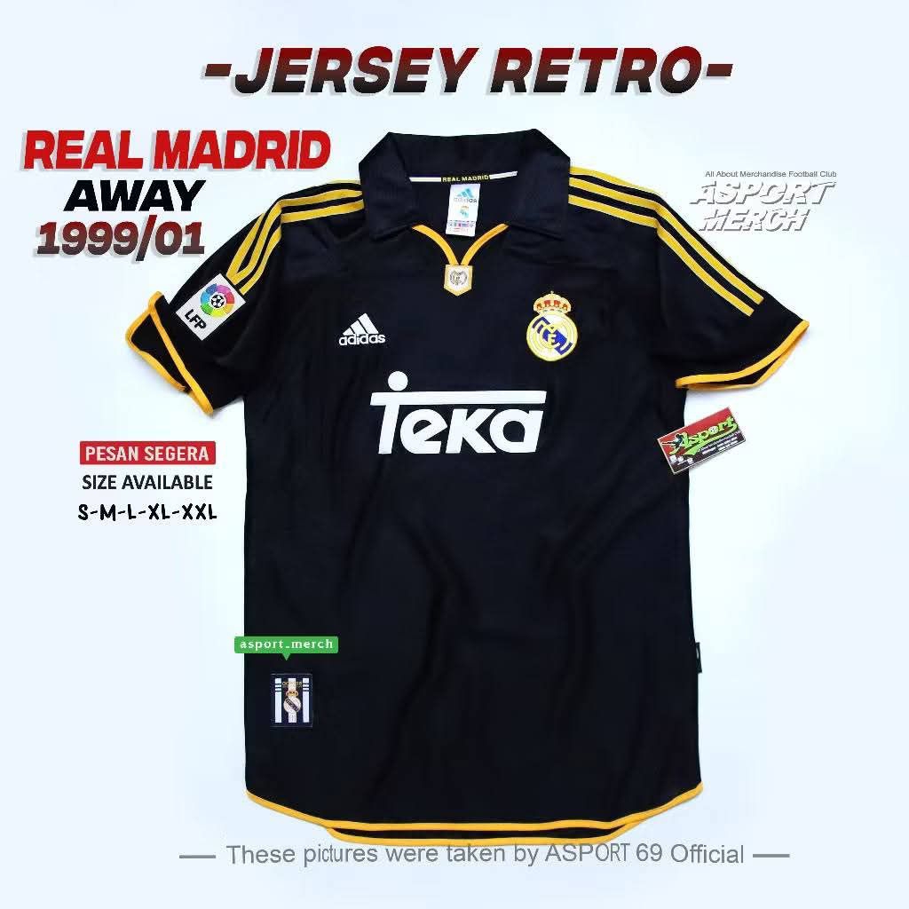RETRO MADRID AWAY 1999 2000 2001 TEKA BLACK JERSEY RETRO REAL MADRID AWAY