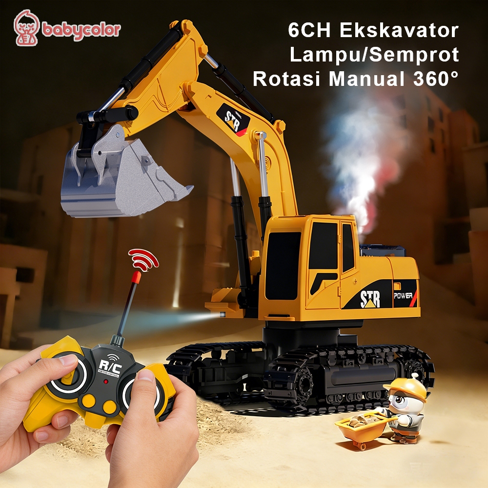 BABYCOLOR Spray Excavator Remote Control Besar Metal RC Excavator Beko Mainan Excavator Anak 2.4Ghz