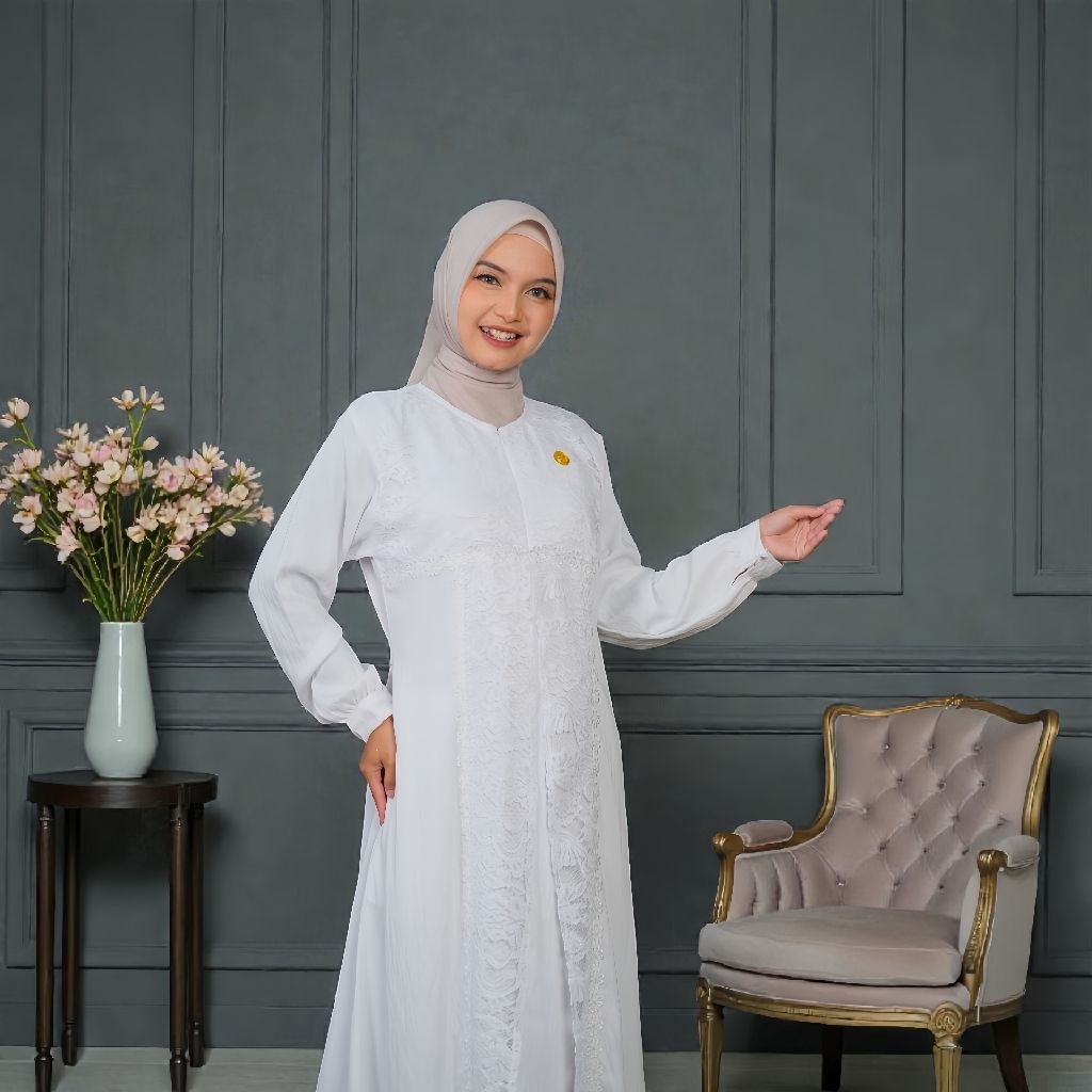 Hafiza Dress Gamis Polo Linen Premium Kombinasi Katun Brokat Premium