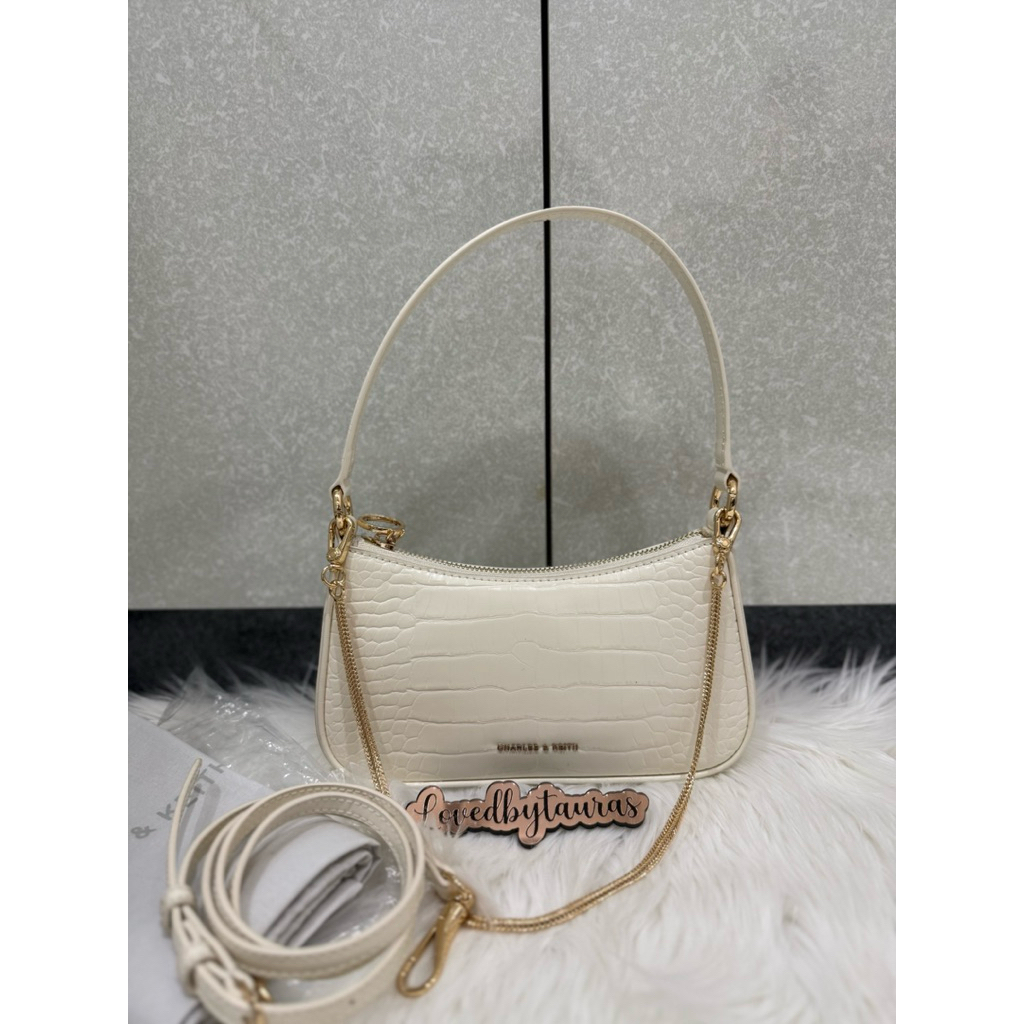 charles n keith shoulder bag croco ivory