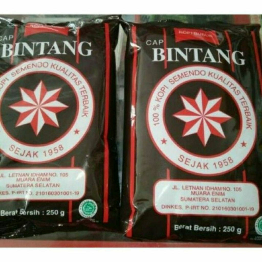 Kopi Hitam Robusta Bubuk Cap Bintang Asli Semendo Kemasan 250 Gram Untuk Takaran 35 Gelas