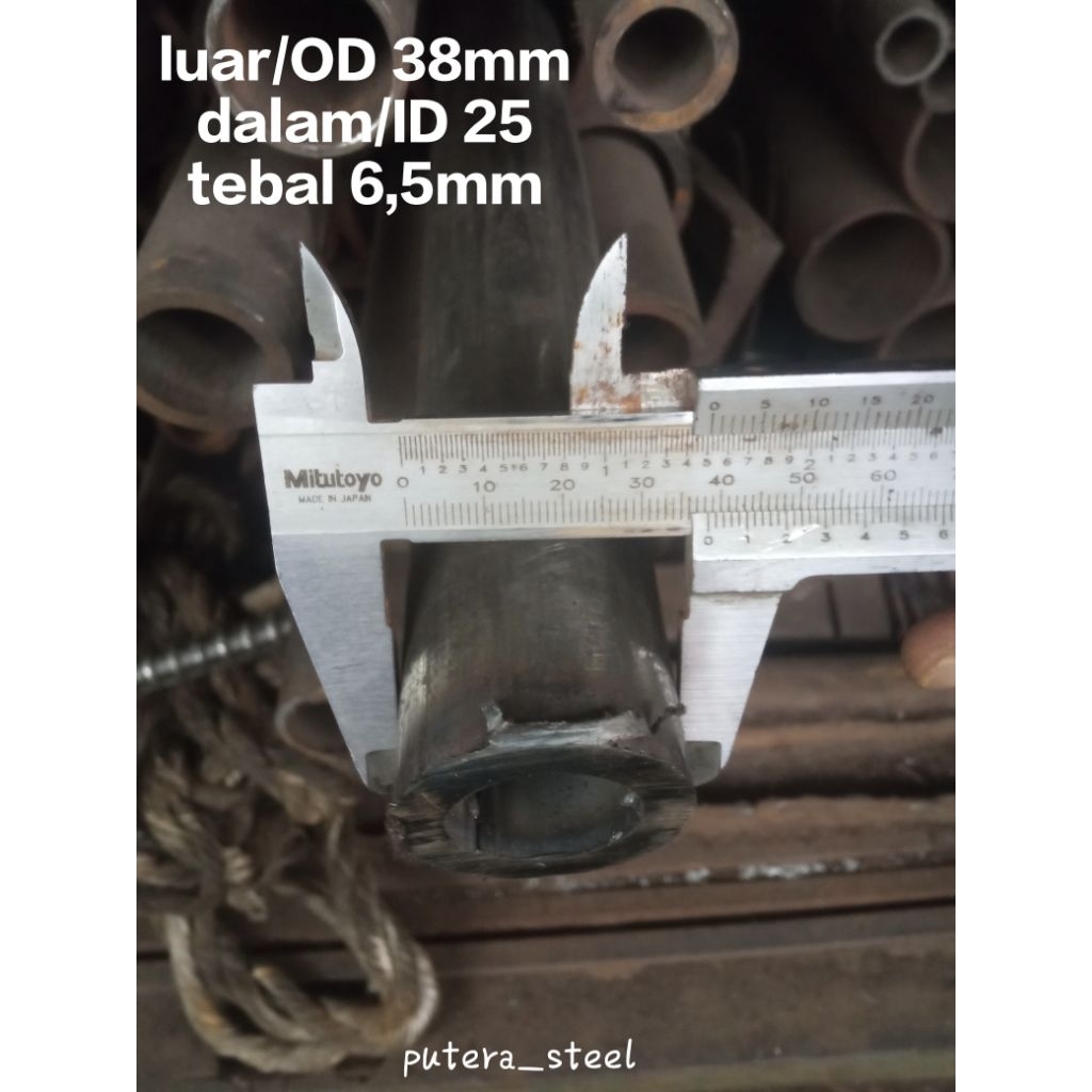 pipa besi Seamles luar/OD 38mm dalam/ID 25mm tebal 6,5mm ukuran 10-100cm