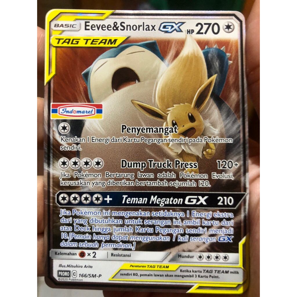 Eevee & Snorlax GX Indomaret Promo 166/SM-P, Pokemon TCG Indonesia