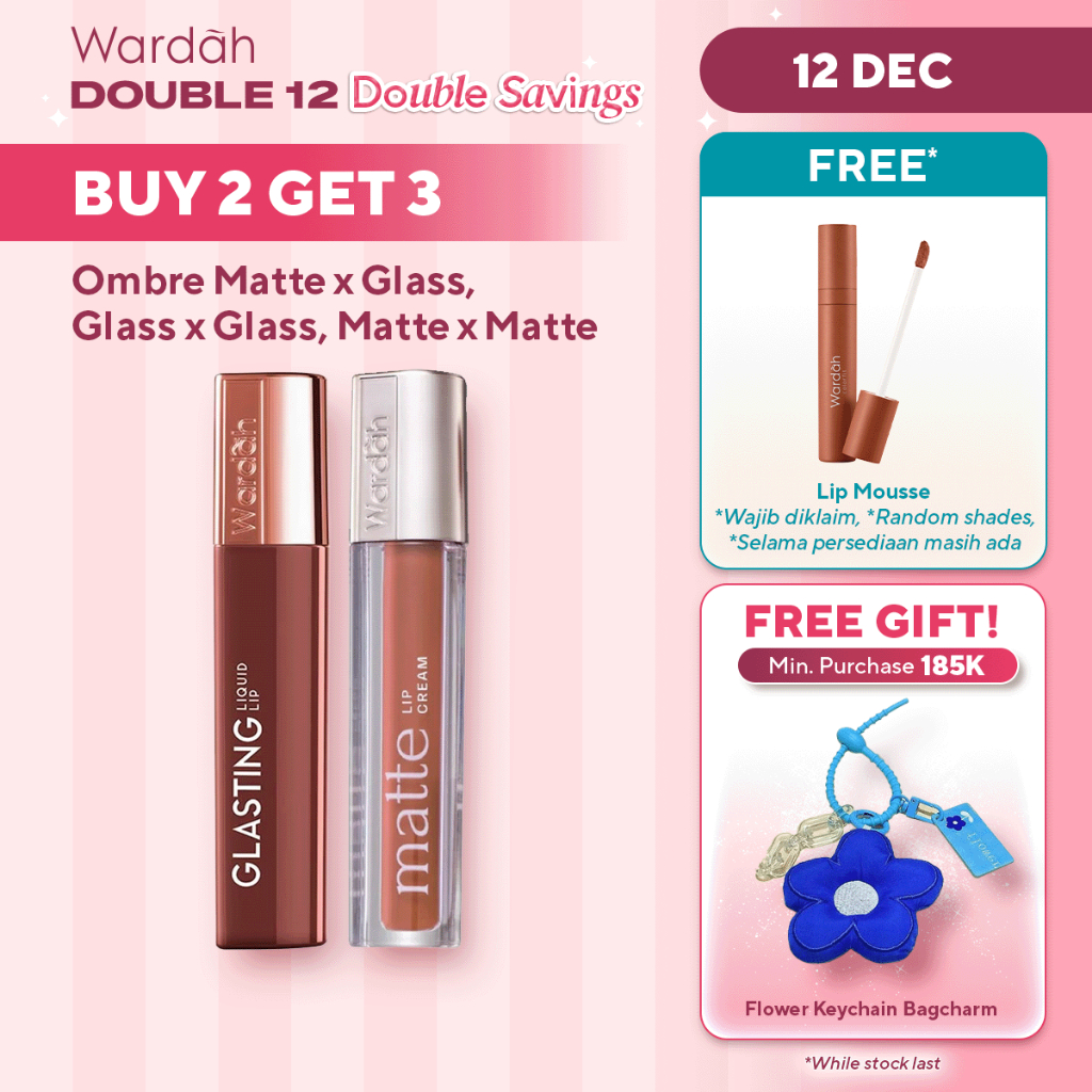 WARDAH Ombre Glasting Liquid Lip + Matte Lip Cream -Lip-Stain-Lipgloss-Lipstik-Lip Matte-Lipcream-Li