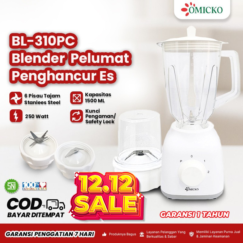OMICKO BL-310 PC Blender 2in1 Pisau Stainless Steel 6 Mata 1L 250W Plastik Food Grade Garansi 1