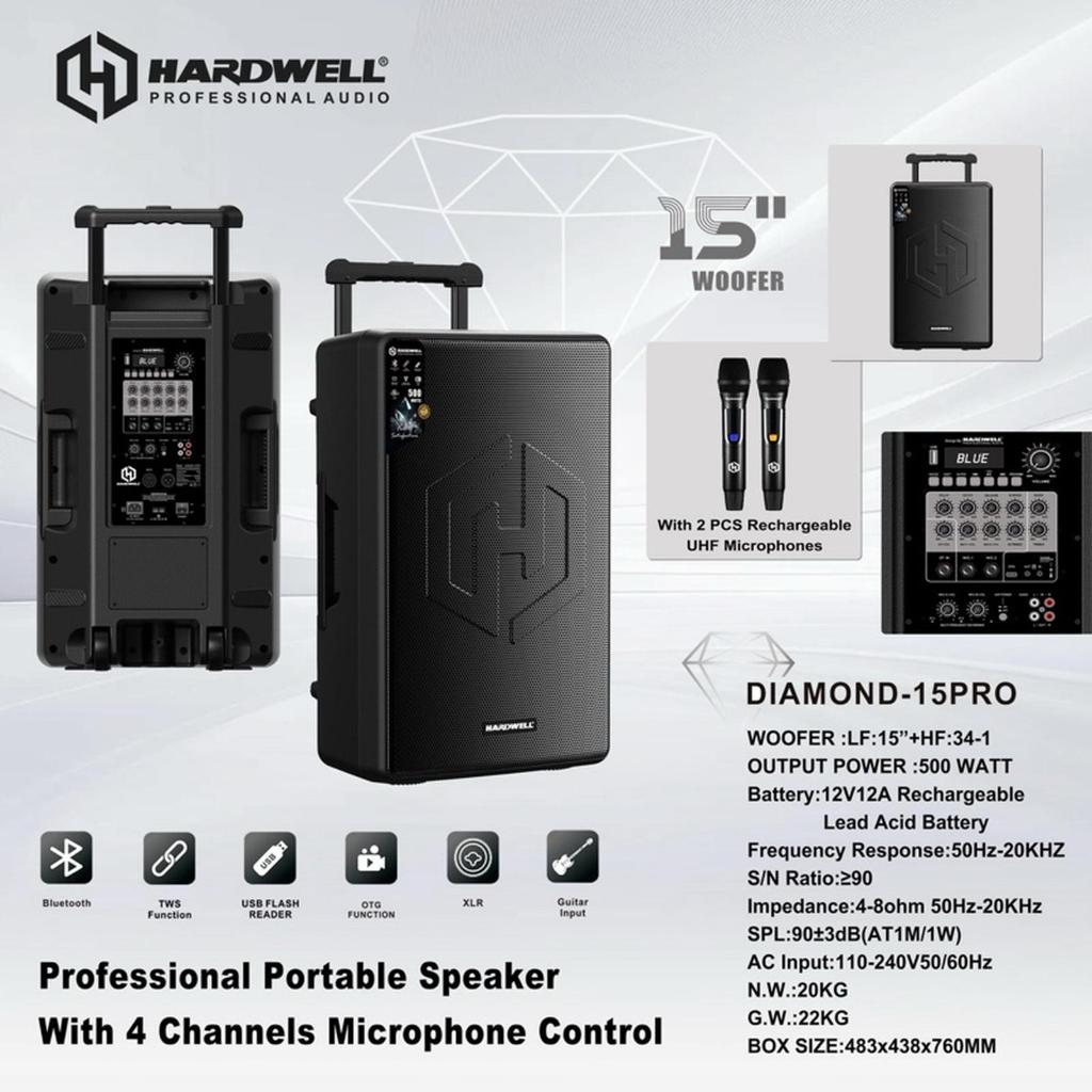 Speaker Portable 15 Inch Hardwell Diamond 15 Pro Original Speaker Portable Hardwell 15 Inch (500 Wat