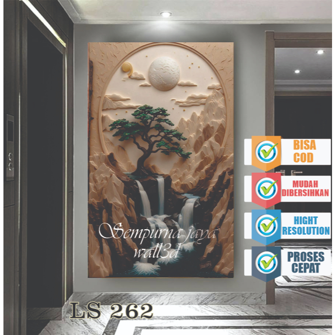 Dekorasi Stiker Wallpaper Dinding Ruang Tamu Motif Bonsai, Stiker Dinding Ruang Tamu Pohon Bonsai 3d