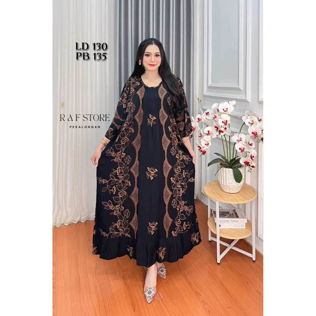 GAMIS JUMBO LD 130 PB 135 MUAT BB 90KG LENGAN 3/4 BAHAN RAYON TEBAL REMPEL BAWAH