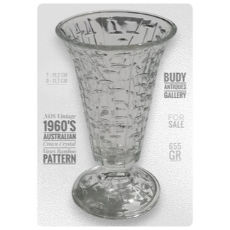 NOS Vintage 1960's Australian Crown Bamboo Pattern Crystal Vases