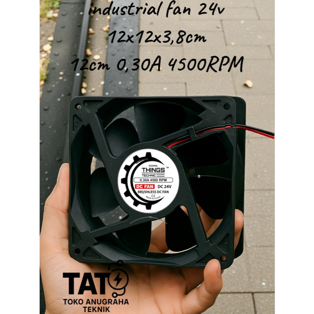 Fan Industri Kipas DC 24V / 12V 12x12cm Tebal 3,8cm – High Speed Brushless Cooling Fan