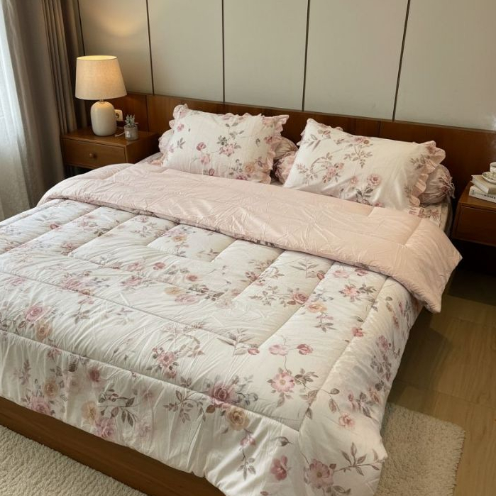 Teo&Kim Bedding Ready Sprei Bedcover 180x200x40 KK Katun Jepang Lunaria Rumbai (ITM 2978)