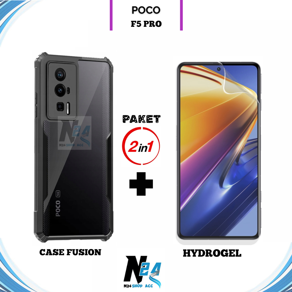 Paket 2IN1 Case Fusion Poco F5 PRO Anti Gores Hydrogel Spy Clear Anti Minyak Anti Jamur