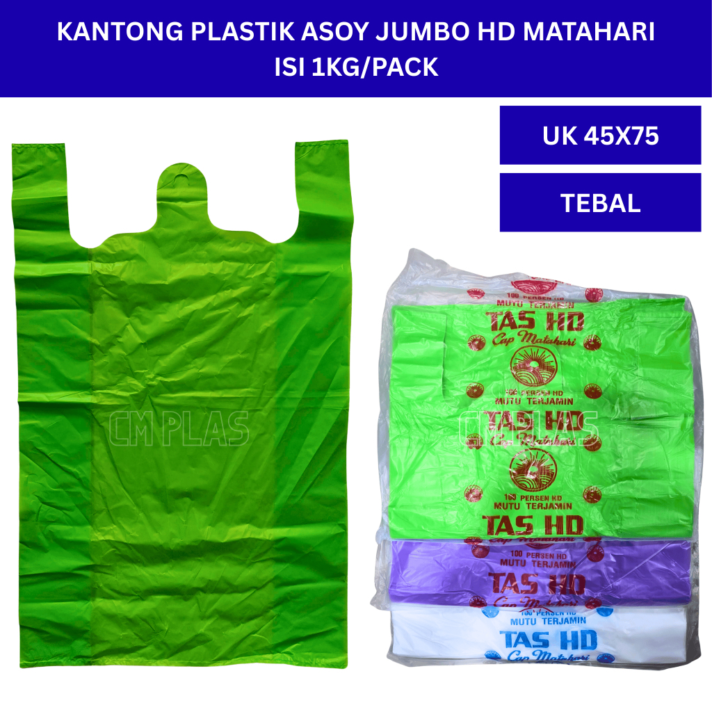 Kantong Plastik Kresek HD Jumbo Warna Uk 45 cm Matahari Tebal (Hijau, Ungu & Putih)