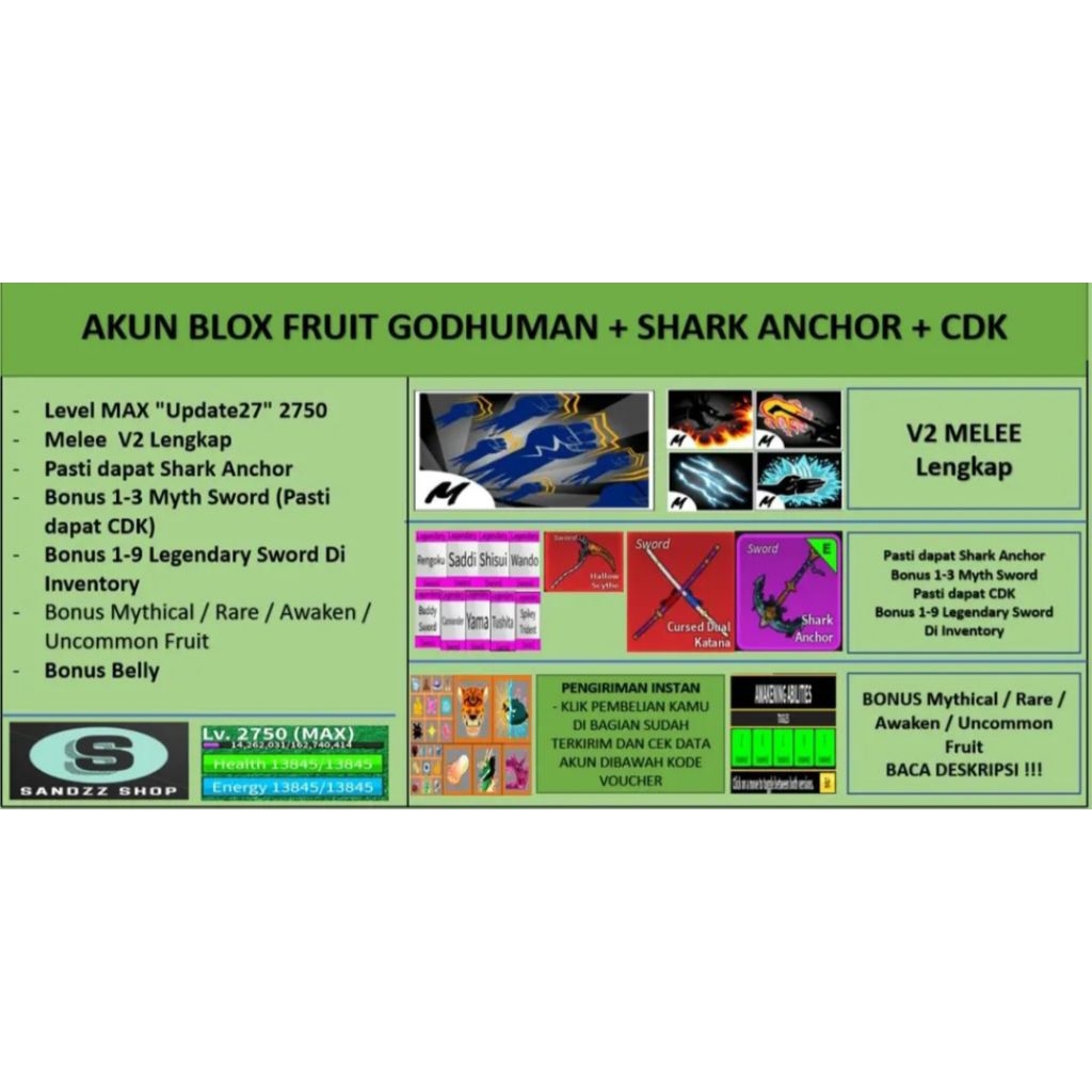 Akun Blox Fruit GODHUMAN SHARK ANCHOR CDK
