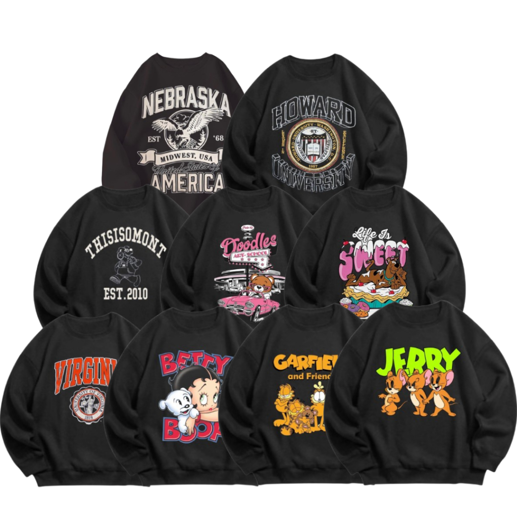 Sweater Crewneck Wanita Oversize Premium Warna Hitam