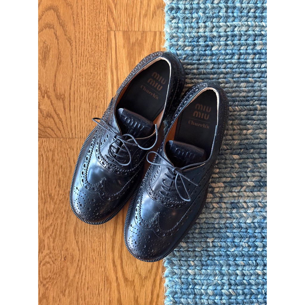Private Eyes - Miu Miu x Churchs Black leather wingtip oxford shoes