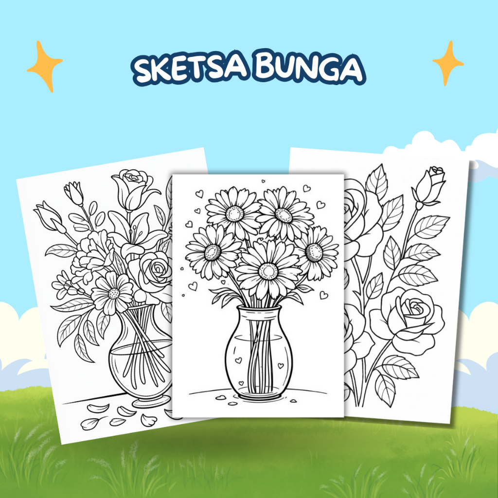Sketsa Gambar Mewarnai Untuk Anak Paud dan TK Tema Bunga (Random)