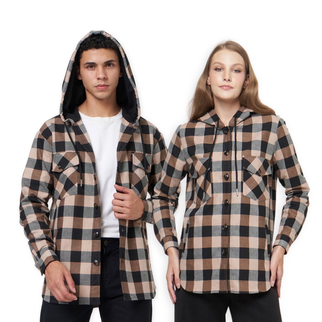 NOA Hoodie Flannel kotak-kotak lengan panjang unisex pria dan wanita casual hoodie cap best seller