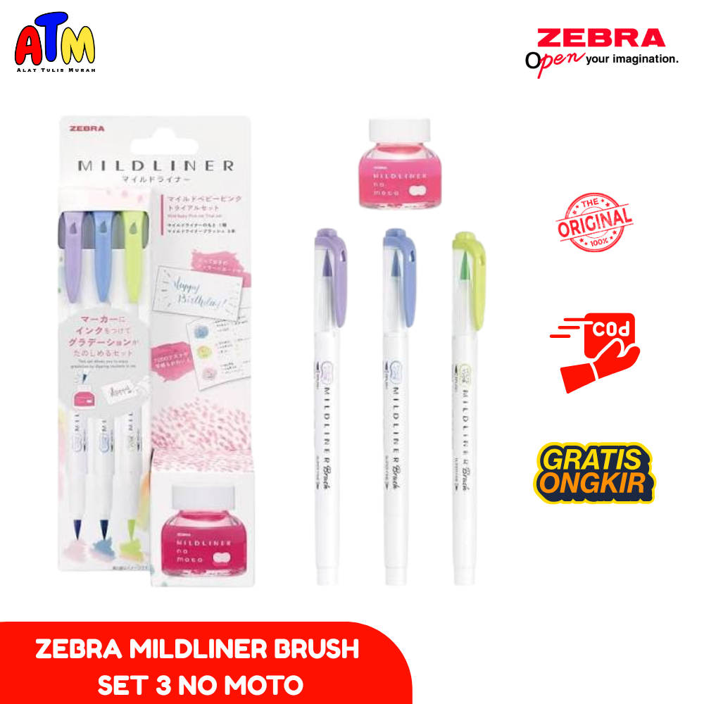 Alat Tulis Murah - ZEBRA MILDLINER BRUSH SET 3 NO MOTO 1PC - Mildliner Set 3 Plus Tinta Mildliner & 