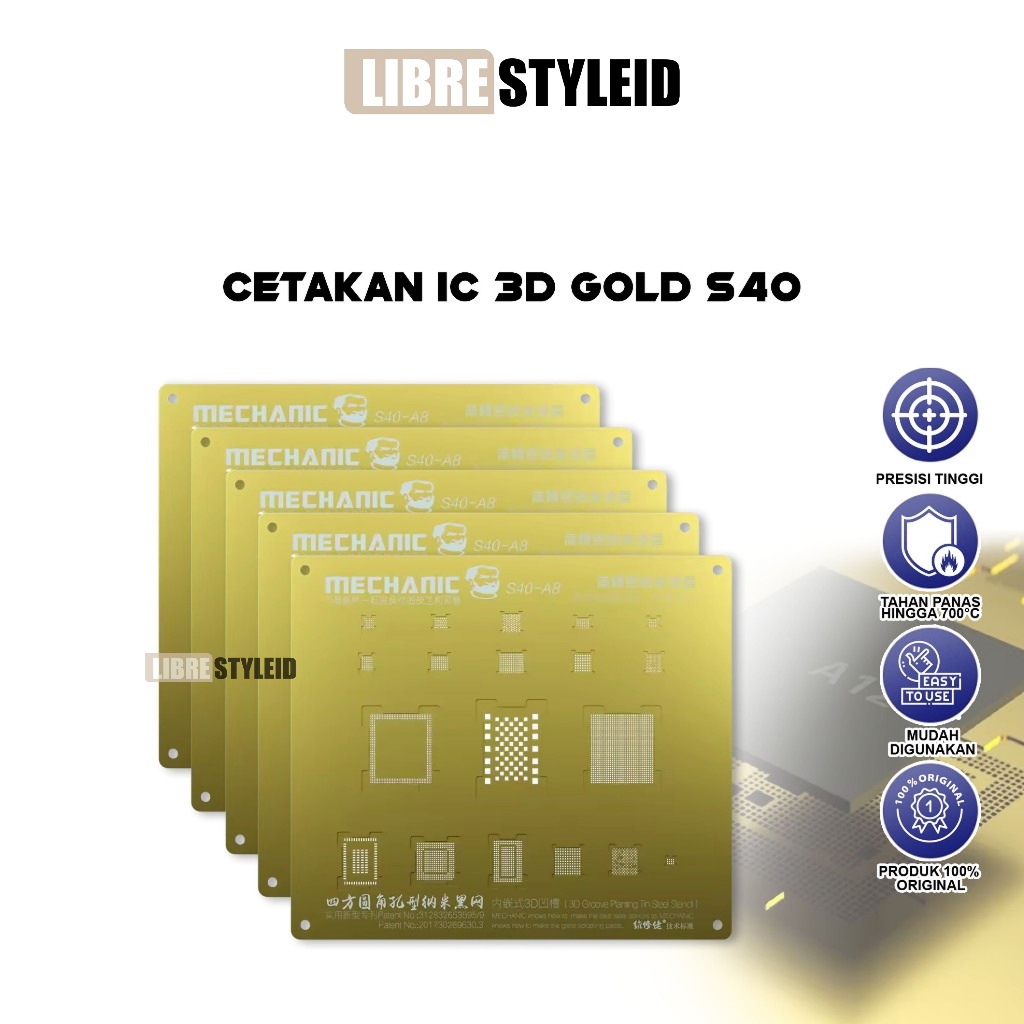 MECHANIC S40 CPU A8/A9/A10/A11/A12 CETAKAN IC 3D GOLD BAHAN ORIGINAL JEPANG - CETAKAN IC 3D GOLD MEC