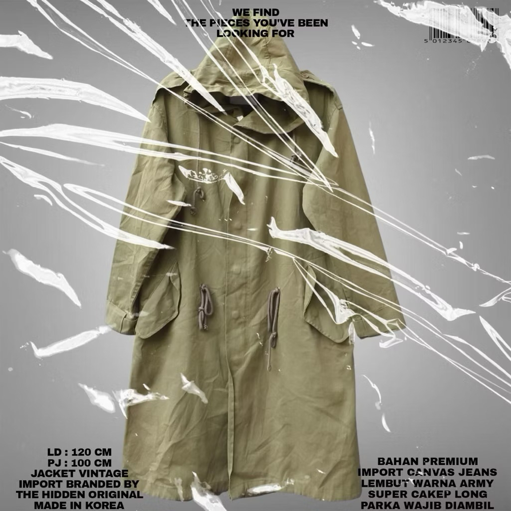 THE HIDDEN ORIGINAL KOREAN PARKA LONG JACKET PREMIUM/ARMY JACKET PARKA LONG KOREAN LOOK BACK BORDIR 