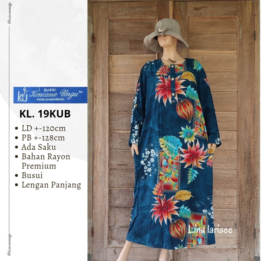 Kencana Ungu Label Biru Longdres Daster Panjang Muslim Busui Bahan Rayon Premium LD +-120cm