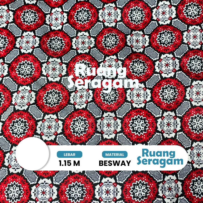 Bahan Batik Sekolah Motif Bunga Matahari Warna Merah Per Meter