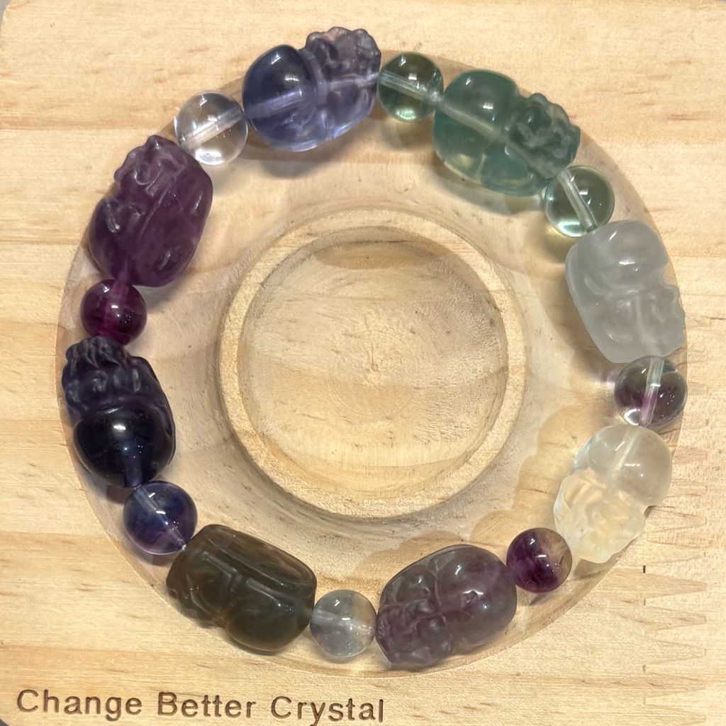 Gelang Batu Alam Natural Mix Fluorite Pixiu HQ