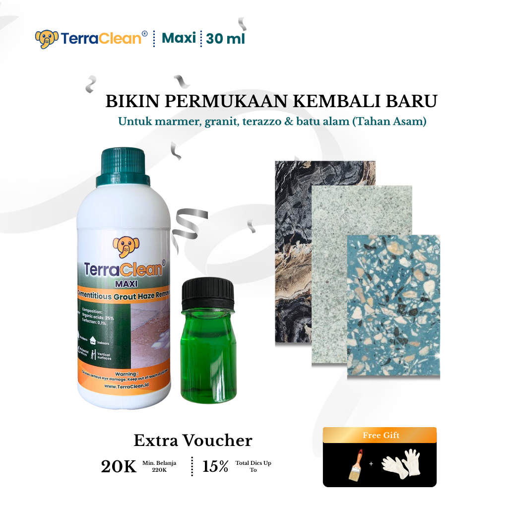 Pembersih Nat & Sisa Semen | Mini Size 30ml – Grout Haze Remover Non-HCL, Aman Marmer/Granit/Batu Al