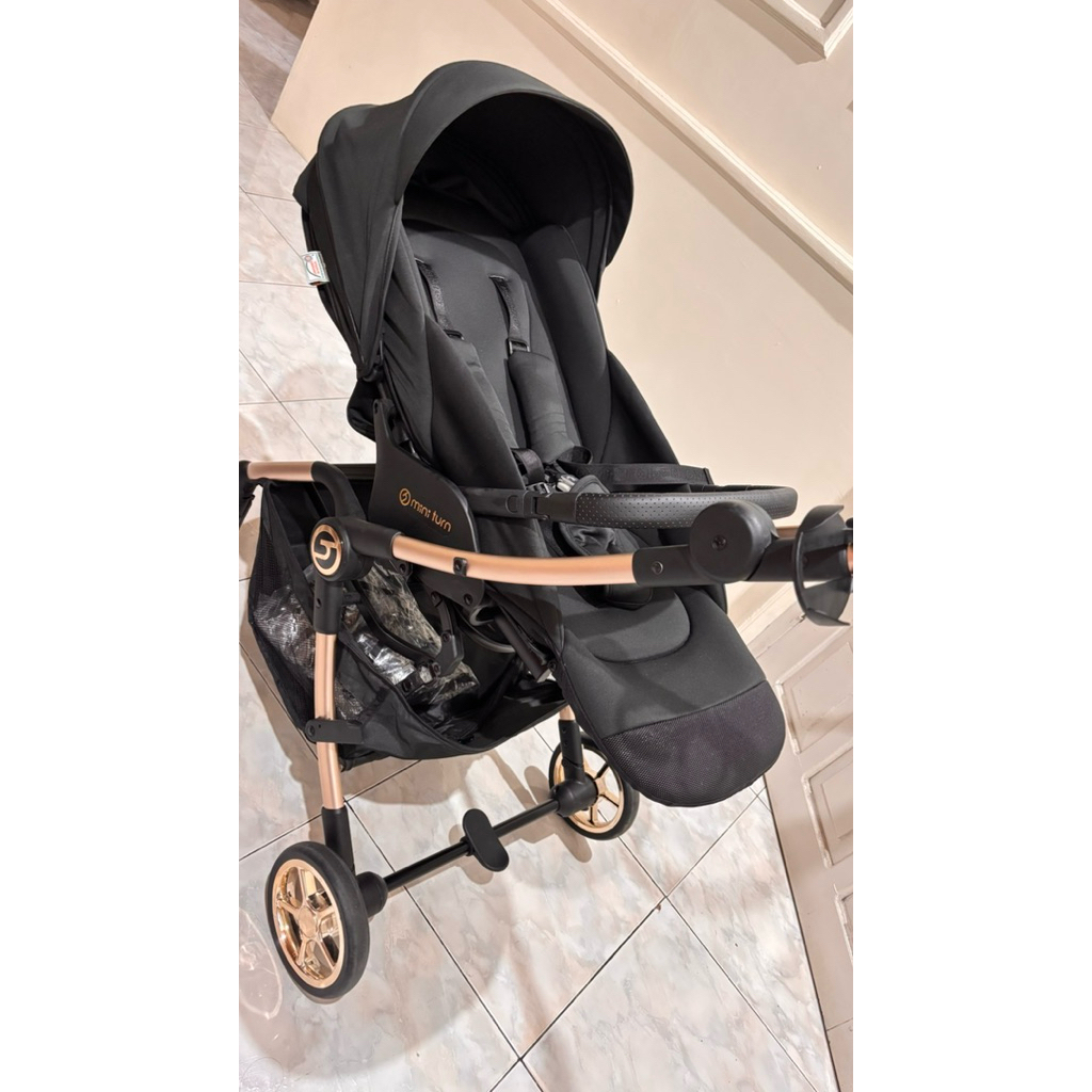 Preloved Hybrid Stroller Mini Turn Black Champagne Anodized Chassic (Include Raincover + Cup Holder 