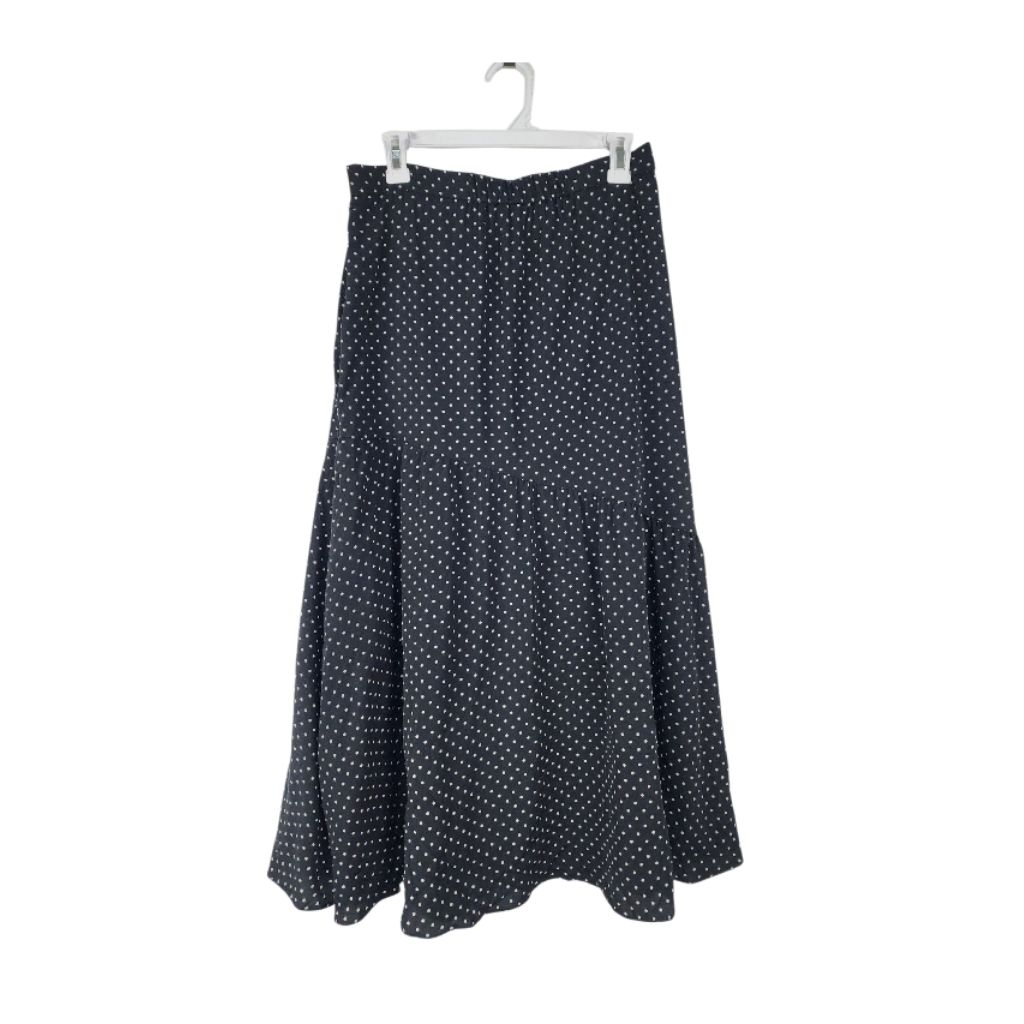 Rok Panjang Flare Maxi Skirt Aksen Umpak Canda Motif Polkadot Brand Global Uniqlo GU Jepang Kawaii F