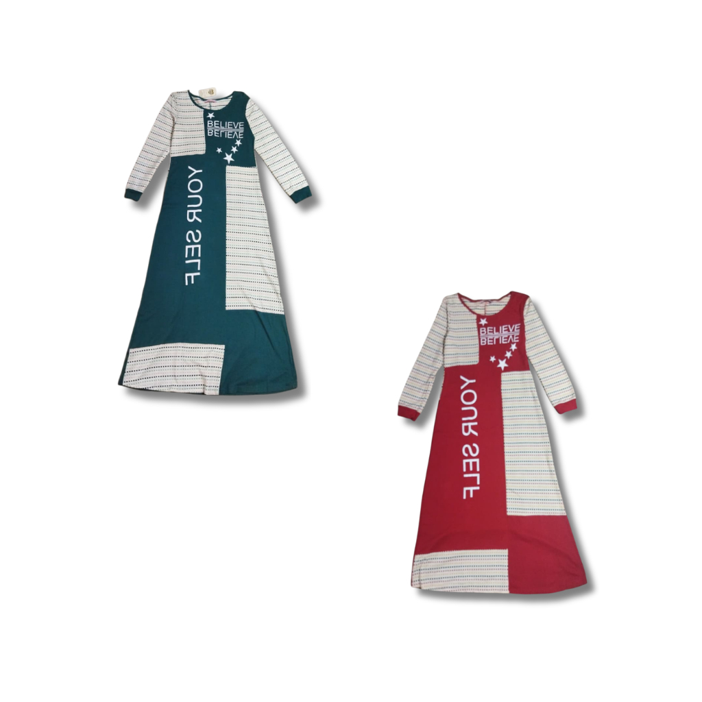 Pakaian Gamis Wanita Dewasa Motif Garis Bahan Katun Premium