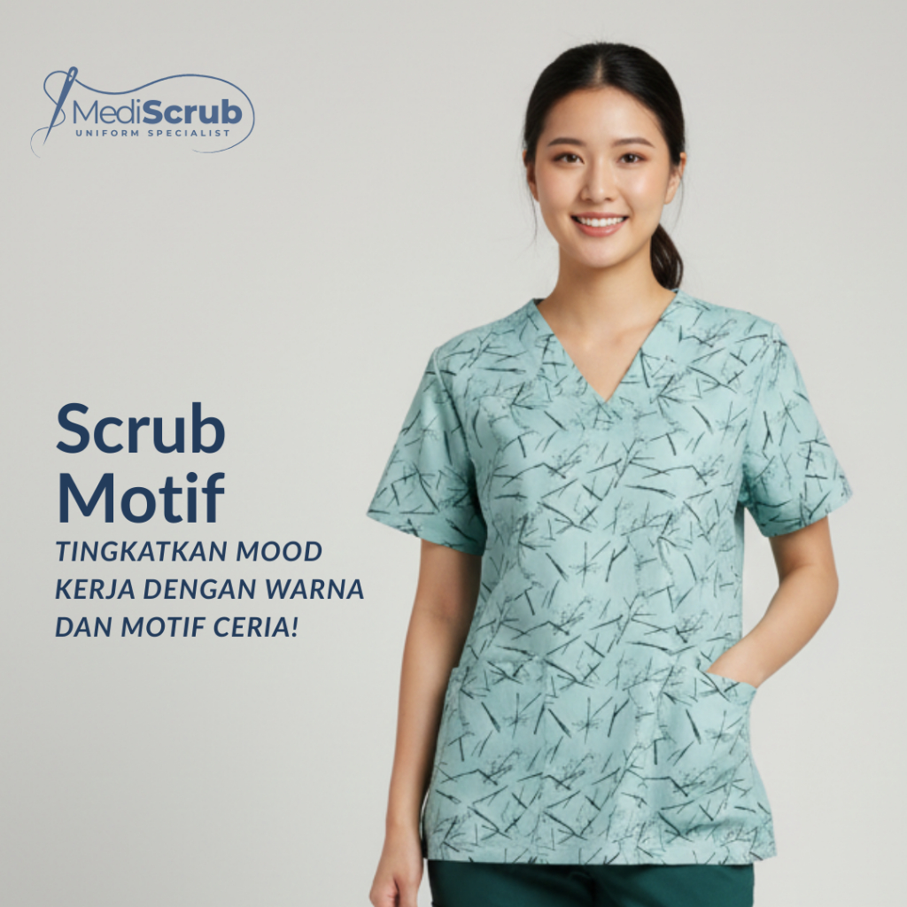 MEDISCRUB - V NECK MOTIF - Baju Jaga OK Dokter Perawat Nurse Doctor Medical Uniform