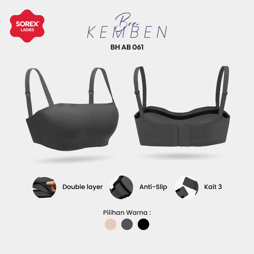 Sorex Bra Kemben Tanpa Kawat Half Cup 1/2 Seamless Kait 3 Busa Sedang Cup B BH AB 061