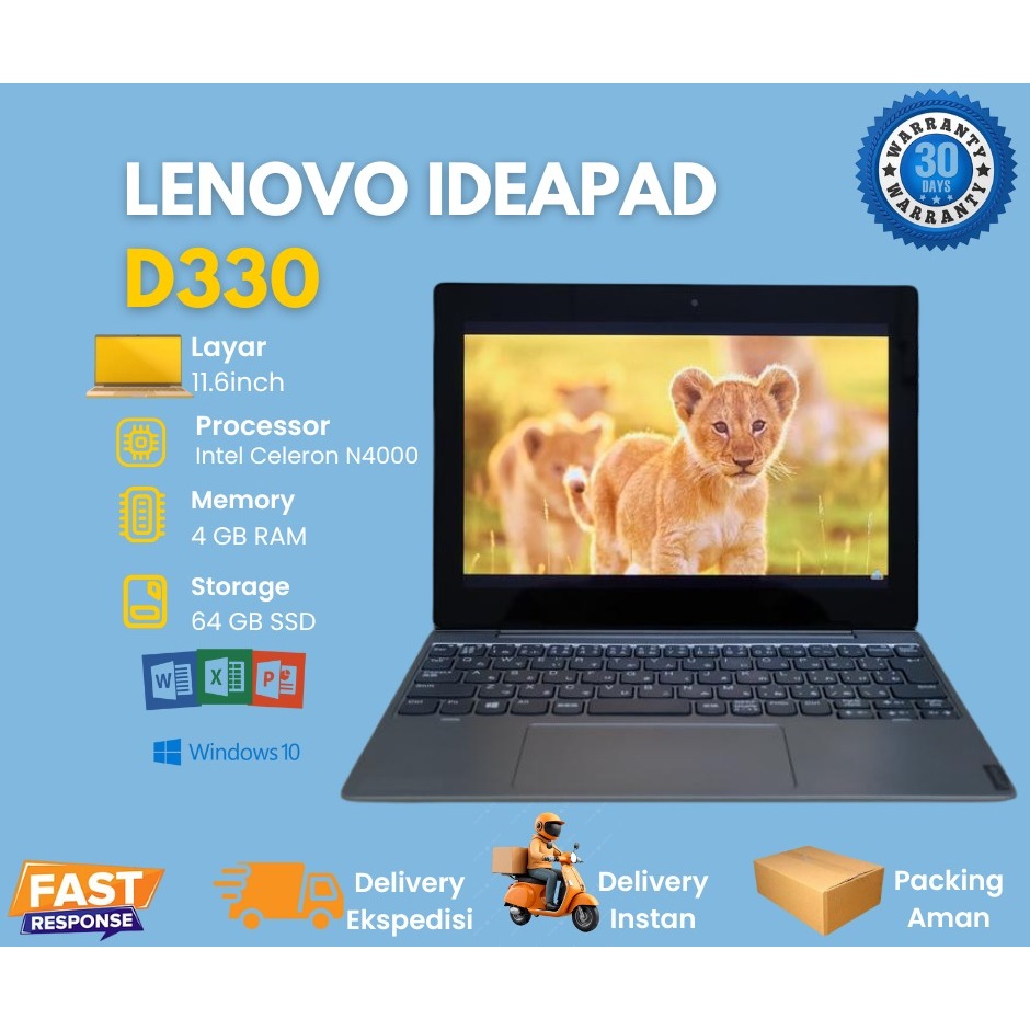 Lenovo Ideapad D330 2in1 Touchscreen Intel Celeron N4000 Ram 4GB SSD 64GB 11.6inch