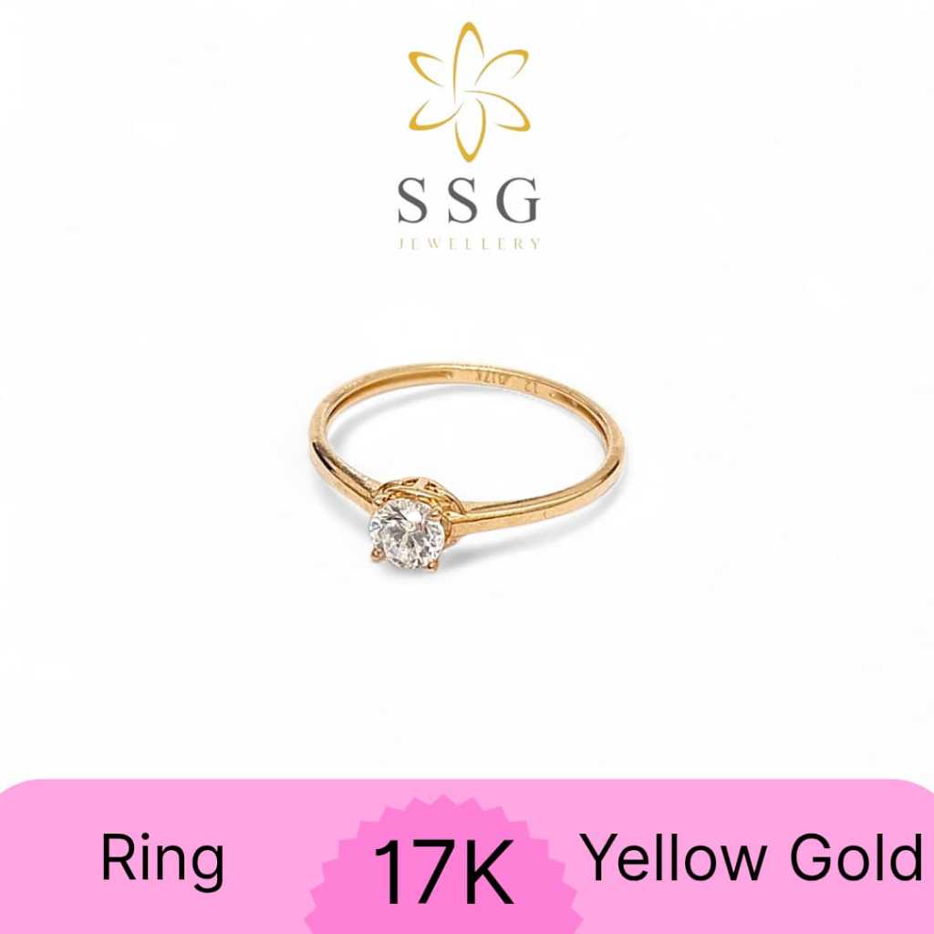 Cincin Permata Solitaire Minimalis Yellow Gold / Emas Kuning 17K - SSG Jewellery