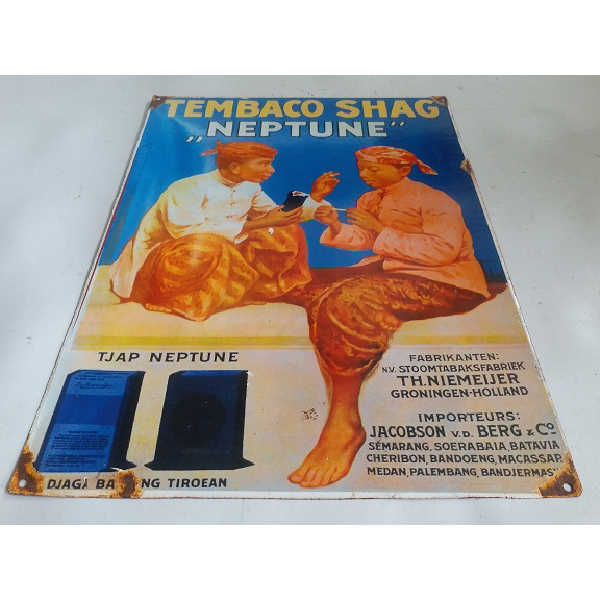 Vintage iklan enamel MINOEM SELAMANJA TEMBACO SHAG NEPTUNE Era kolonial