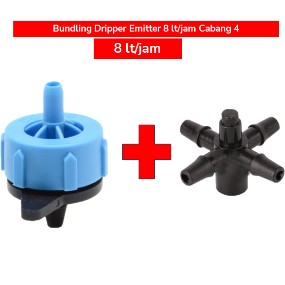 Bundling Dripper Emitter 8 lt/jam dengan Konektor 4 Cabang